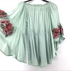 SHE + SKY Draping Floral Embroidered Sleeve Romper size S